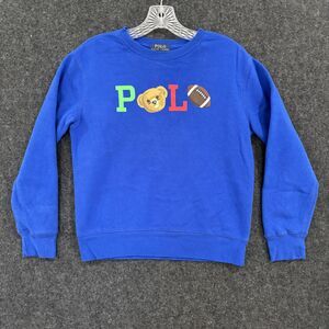 Polo Ralph Lauren Sweatshirt Youth Medium 10-12 Blue Bear Football Crewneck